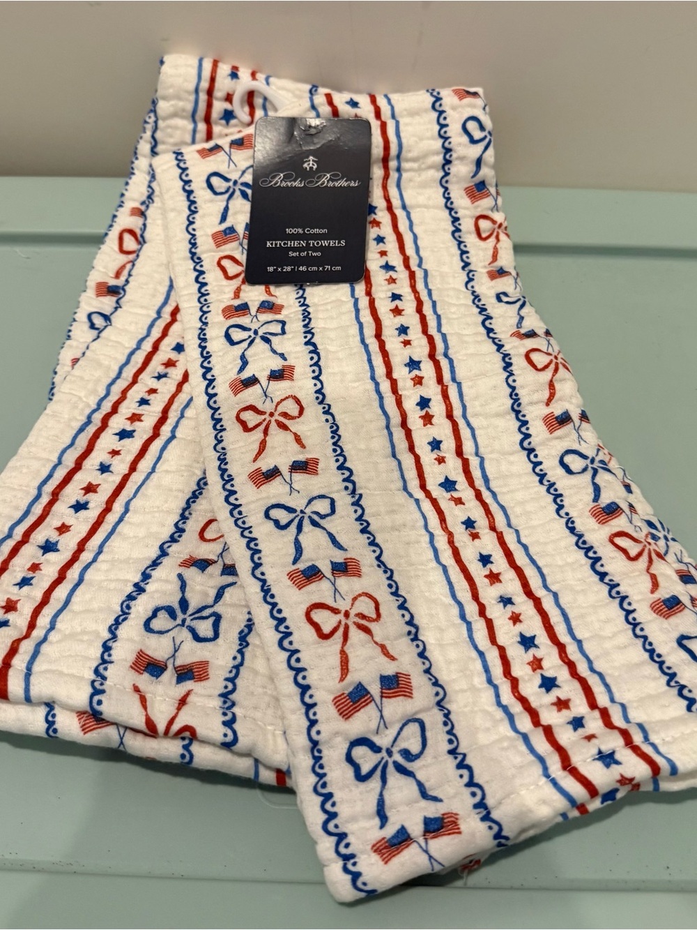 Brooks Brothers Patriotic Red, White & Blue Kitchen Towels- Set of 2- NWT